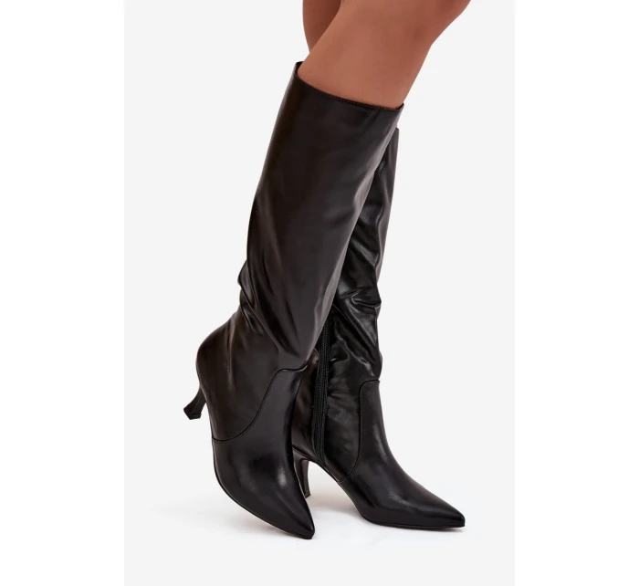 Dámské kotníkové boty Karella na jehlovém podpatku z eko‑kůže – černé