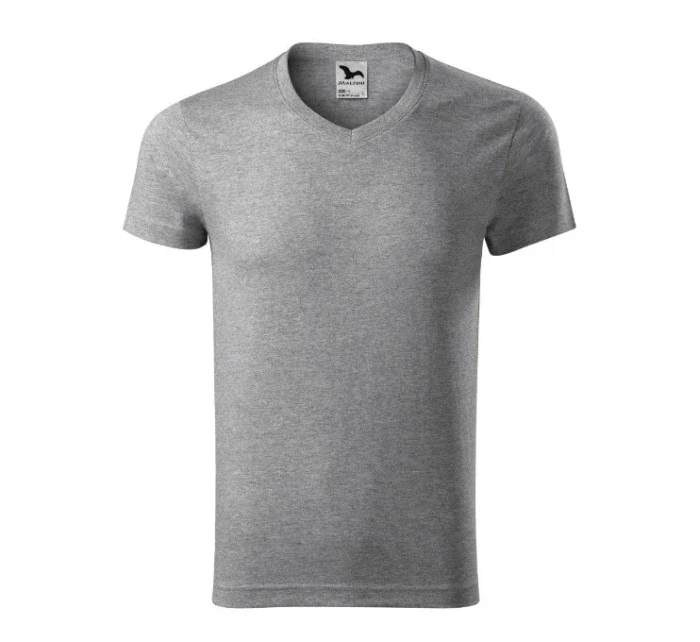 Slim Fit V-neck tričko pánské tmavě šedý melír Slim Fit V-neck tričko pánské tmavě šedý melír