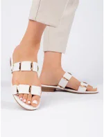 Módní dámské bílé nazouváky na plochém podpatku Módní dámské bílé nazouváky na plochém podpatku