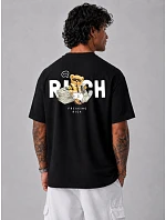 Pánské tričko s potiskem Freaking Rich oversize černé FashionStreet NX4012R
