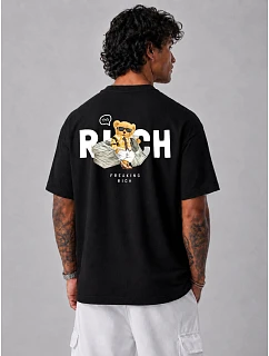 Pánské tričko s potiskem Freaking Rich oversize černé FashionStreet NX4012R