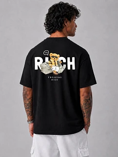 Pánské tričko s potiskem Freaking Rich oversize černé FashionStreet NX4012R