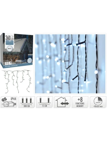 VÁNOČNÍ STROMEK SVĚTLA VENKOVNÍ SVĚTLO OPONA 360 VEDL ČASOVAČ STUDENÁ BÍLÁ PRŮHLEDNÝ KABEL