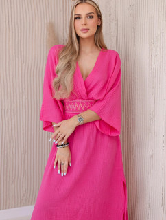 Mušelínové šaty s výšivkou v pase růžový