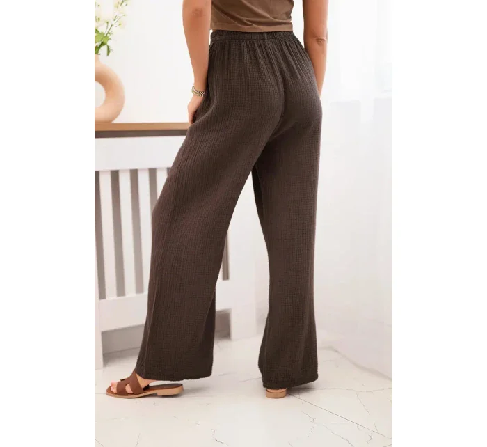 Mušelínové kalhoty se širokou nohavicí hnědý