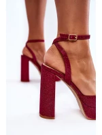 Dámské sandály třpytivé na podpatku Tmavě růžove Rosel Dámské sandály třpytivé na podpatku Tmavě růžove Rosel