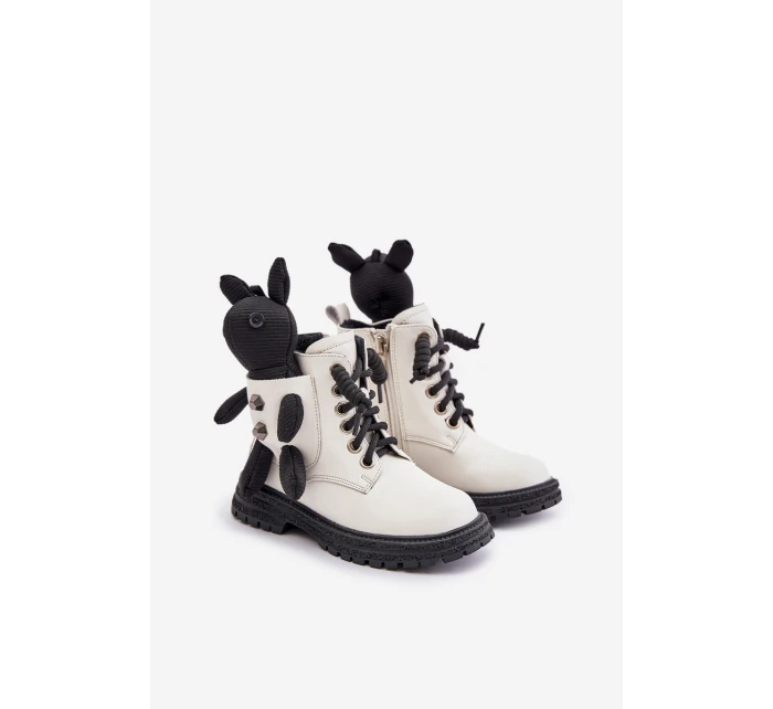 Kožené Zateplené Dětské Boty Na Zip S Medvědem Bílé Vinceza 36261