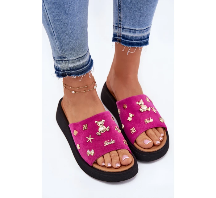 Dámské Zamszové Pantofle S Fuchsie model 21697716 - VINCEZA