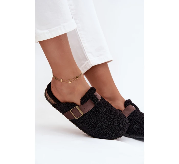 Dámské pantofle s kožíškem typu beránek – černé Lorivine