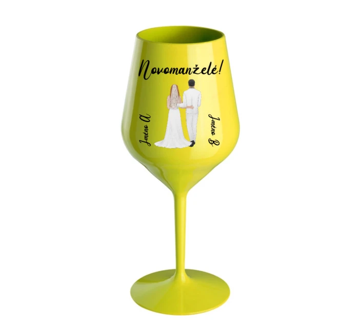 Personalizovaná nerozbitná sklenice s novomanželským párem 