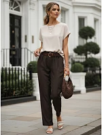 Dámská oversize blůza z viskózy s krátkými rukávy, béžová, FashionStreet RY2927