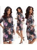 40-18 JOLA Oversize šaty s kapsami - čokoládový odstín s květinovým vzorem 40-18 JOLA Oversize šaty s kapsami - čokoládový odstín s květinovým vzorem