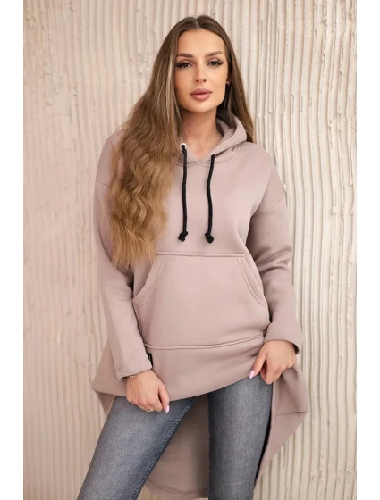 Zateplená mikina s dlouhými zády a kapucí tmavě béžová Zateplená mikina s dlouhými zády a kapucí tmavě béžová