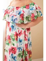 Dámské Plus Size maxi šaty s model 22092402 odhalenými rameny a elastickým pasem fuchsiové - K-Fashion