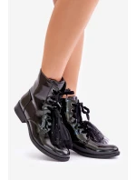 Lakované boty zateplené na zip S.Barski HY42-991 černé
