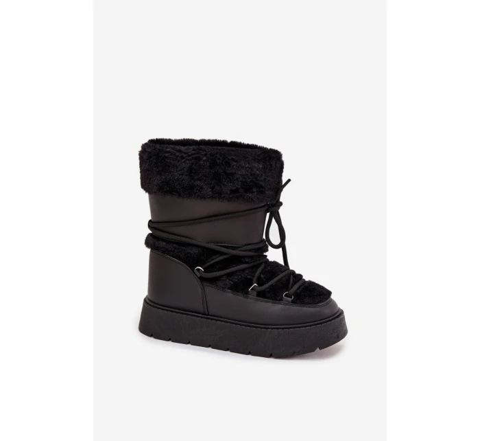 Dámské Sněhule S Kožešinou A Šněrováním Na Platformě Černé model 21705611 - Boto Dámské Sněhule S Kožešinou A Šněrováním Na Platformě Černé model 21705611 - Boto