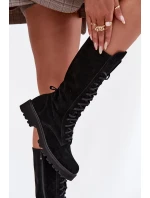Semišové kotníkové boty se šněrováním do půli  Černé model 21707488 - Zazoo