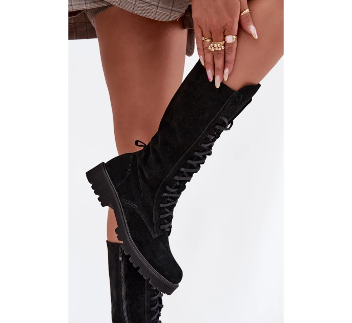 Semišové kotníkové boty se šněrováním do půli  Černé model 21707488 - Zazoo