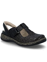 Dámské kožené ažurové sandály pohodlné široké černé Rieker 46397-00 Dámské kožené ažurové sandály pohodlné široké černé Rieker 46397-00