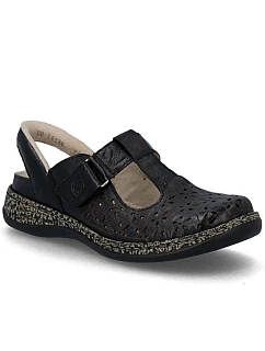 Dámské kožené ažurové sandály pohodlné široké černé Rieker 46397-00