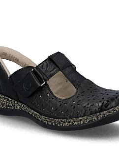 Dámské kožené ažurové sandály pohodlné široké černé Rieker 46397-00