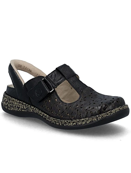 Dámské kožené ažurové sandály pohodlné široké černé Rieker 46397-00 Dámské kožené ažurové sandály pohodlné široké černé Rieker 46397-00