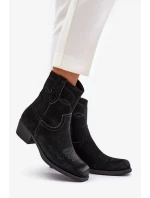 Semišové Kotníkové Boty Kovbojky Dámské Na Nízkém Podpatku Zateplené Sergio Leone Černé Semišové Kotníkové Boty Kovbojky Dámské Na Nízkém Podpatku Zateplené Sergio Leone Černé