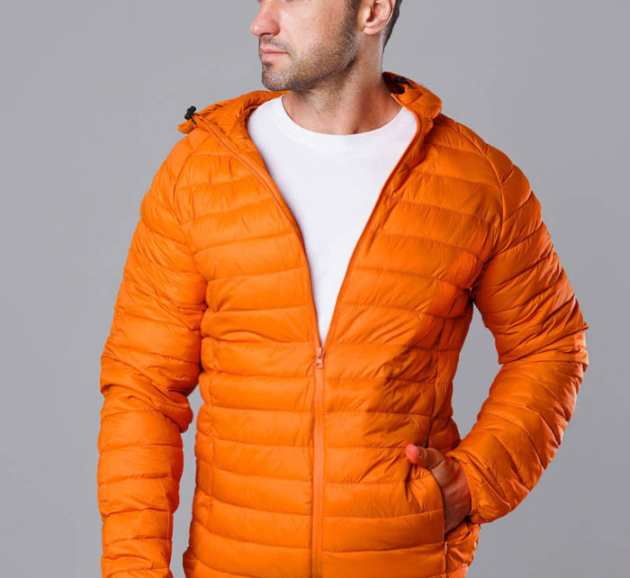 Oranžová pánská prošívaná bunda s kapucí (HM112-22)