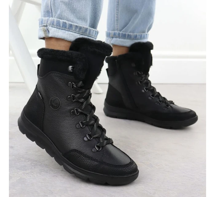 Dámské kožené nepromokavé boty s kožíškem černé model 21905989 - Rieker Dámské kožené nepromokavé boty s kožíškem černé model 21905989 - Rieker