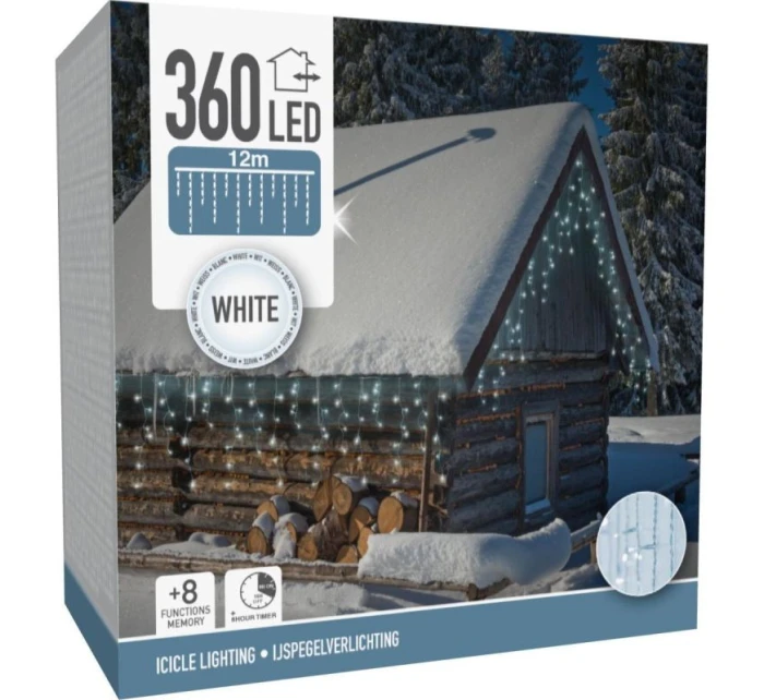 VÁNOČNÍ STROMEK SVĚTLA VENKOVNÍ SVĚTLO OPONA 360 VEDL ČASOVAČ STUDENÁ BÍLÁ PRŮHLEDNÝ KABEL