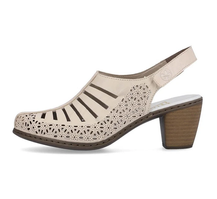 Kožené sandály na podpatku Rieker W RKR49B beige Kožené sandály na podpatku Rieker W RKR49B beige