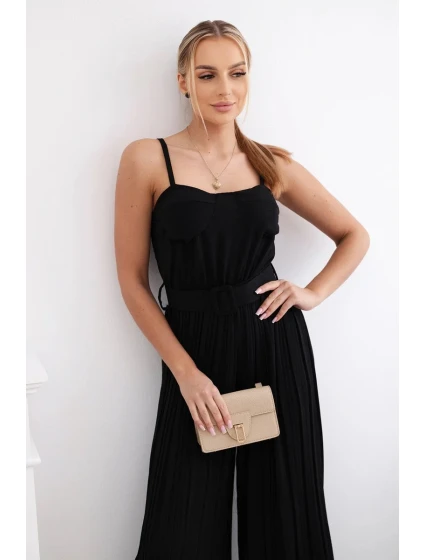 Plisovaný overal s ramínky černý