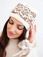 Dámská zimní vlněná čepice s norským vzorem K354 ecru+camelový