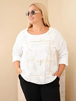Dámská bavlněná halenka Plus Size s potiskem a výstřihem do U bílá