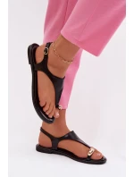 Dámské sandály na nízkém podpatku se zlatým detailem Černé model 21956157 - Boto