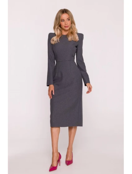 model 21319051 Tužkové šaty s ozdobnými rameny šedé - STYLOVE model 21319051 Tužkové šaty s ozdobnými rameny šedé - STYLOVE