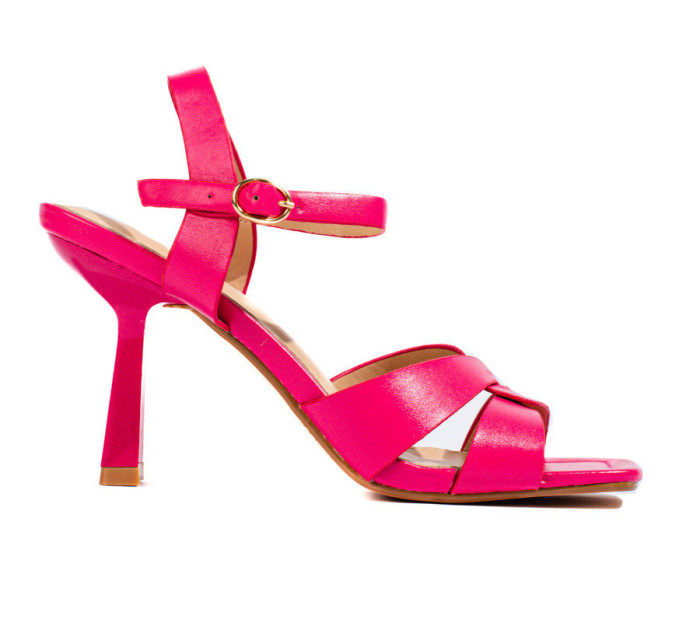 Originální růžové  sandály dámské na širokém podpatku