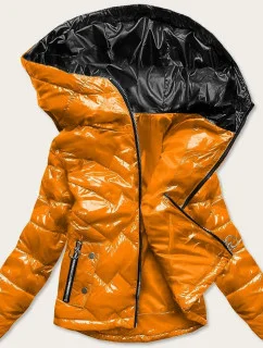 Žlutá prošívaná dámská bunda s kapucí (B9541)