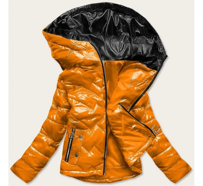 Žlutá prošívaná dámská bunda s kapucí (B9541) Žlutá prošívaná dámská bunda s kapucí (B9541)