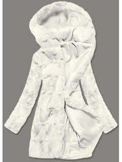 Bílá dámská bunda - kožíšek s kapucí (BR9741-26)
