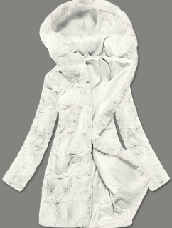 Bílá dámská bunda - kožíšek s kapucí (BR9741-26)