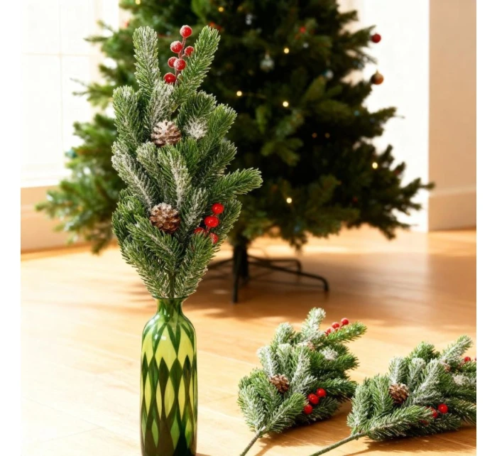 OZDOBNÁ BOROVÁ VĚTEV S JEŘABINAMI A ŠIŠKAMI 60 CM