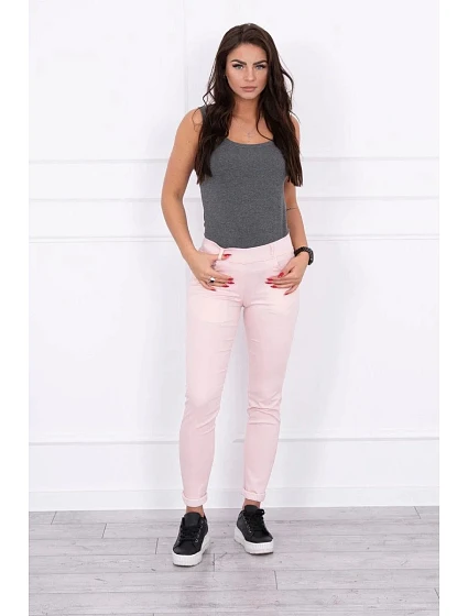 Kalhoty v barvě džínoviny světle pudrově růžové