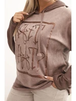 Dámská mikina Plus Size s kapucí a potiskem hnědá