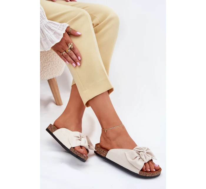 Dámské sandály na korkové podrážce s mašlí béžové model 21701462 - Boto