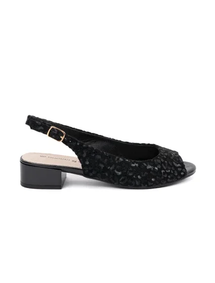 Luxusní dámské černé  sandály na širokém podpatku