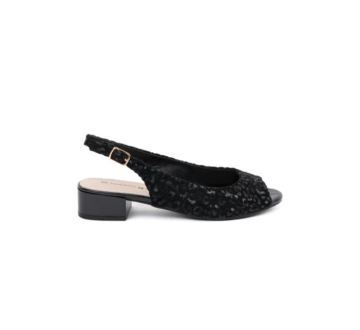 Luxusní dámské černé  sandály na širokém podpatku