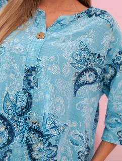 Dámská bavlněná blůza s ohrnovacími rukávy a vzorem model 21202213 - K-Fashion