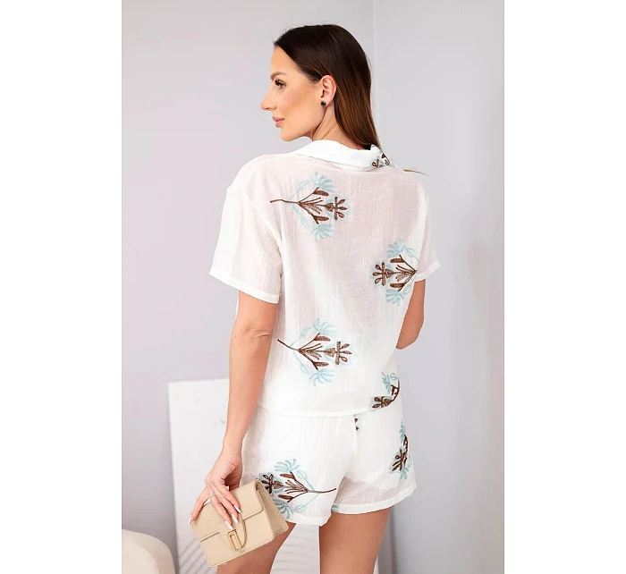 Dámský komplet košile s krátkým rukávem a  ecru model 22048749 - K-Fashion