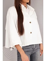 Dámská jarní bavlněná bunda model 22084749 na knoflíky s límcem ecru - K-Fashion